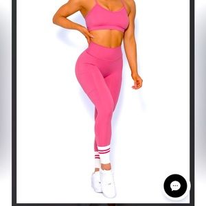 BOMBSHELL SPORTSWEAR ANKLE SOCK LEGGINGS, SZ: S Color: BLUSH/WHITE